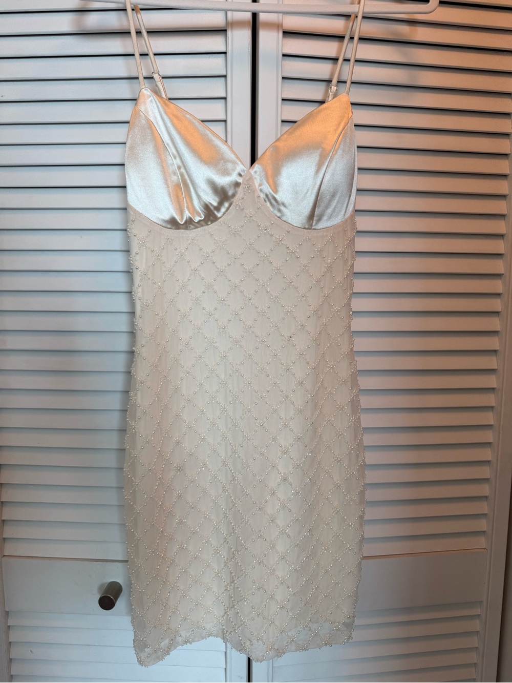 Brand-New Silk-Trim Ivory Slip Dress with Beaded Overlay